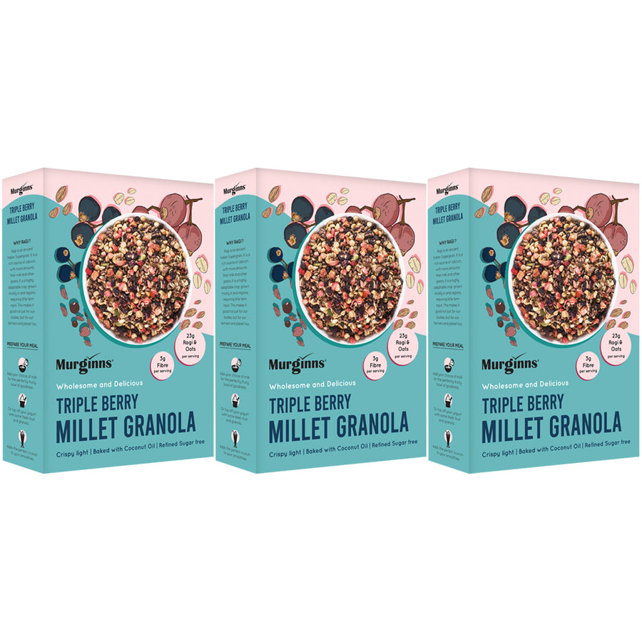 Triple Berry Millet Granola with Strawberries , 350g.