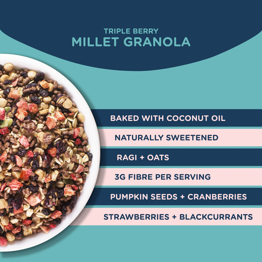 Triple Berry Millet Granola with Strawberries , 350g